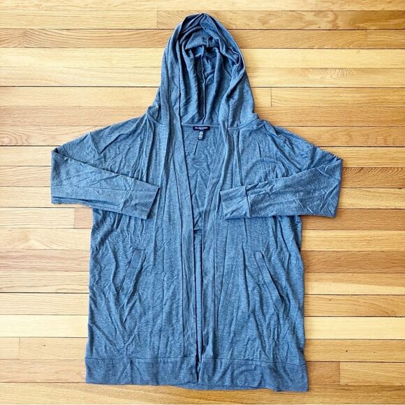 Eileen Fisher Grey Knit Hoodie Wrap Duster Nursing Cardigan Sweater Petite Large - Picture 1 of 6